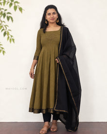 Mehendi Green Traditional Cotton Anarkali Dresses
