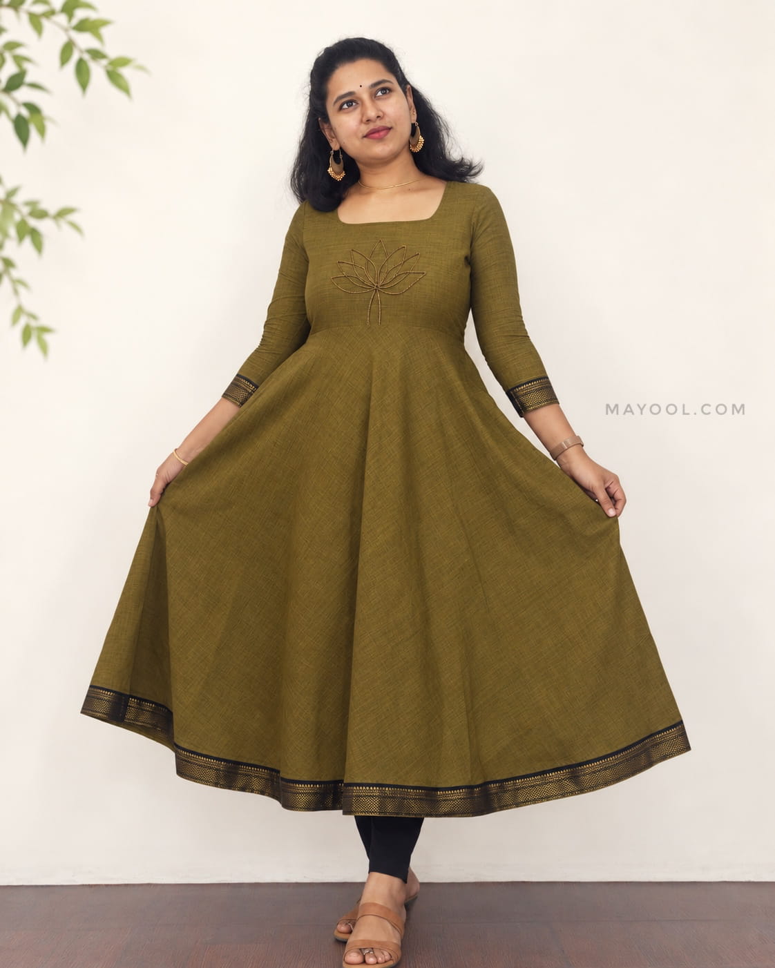 Mehendi Green Traditional Cotton Anarkali Dresses