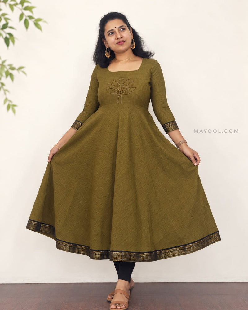 Mehendi Green Traditional Cotton Anarkali Dresses