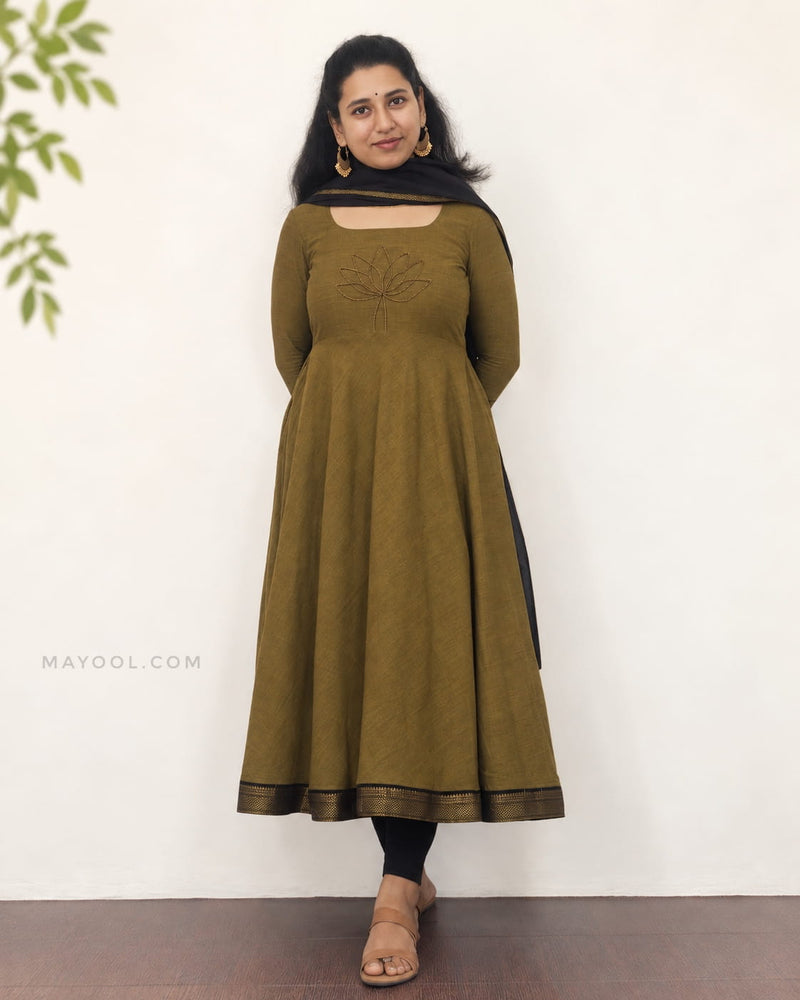 Mehendi Green Traditional Cotton Anarkali Dresses