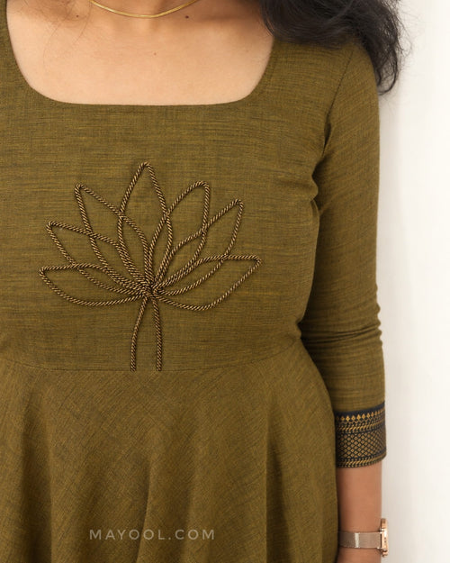 Mehendi Green Traditional Cotton Anarkali Dresses