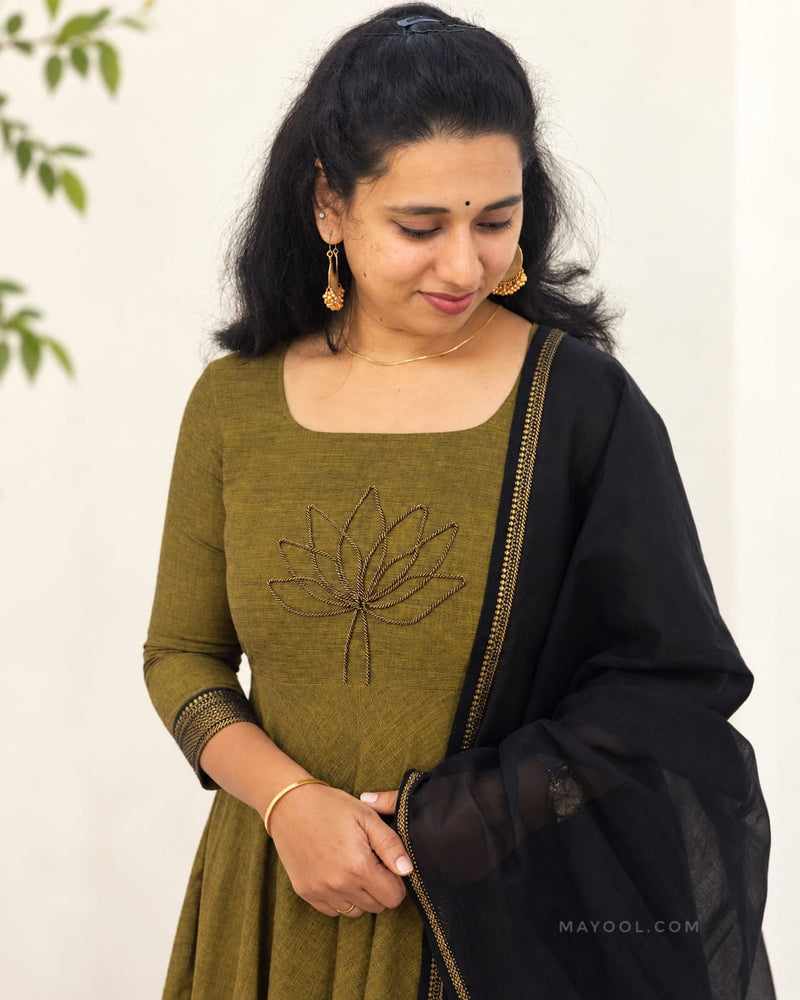 Mehendi Green Traditional Cotton Anarkali Dresses