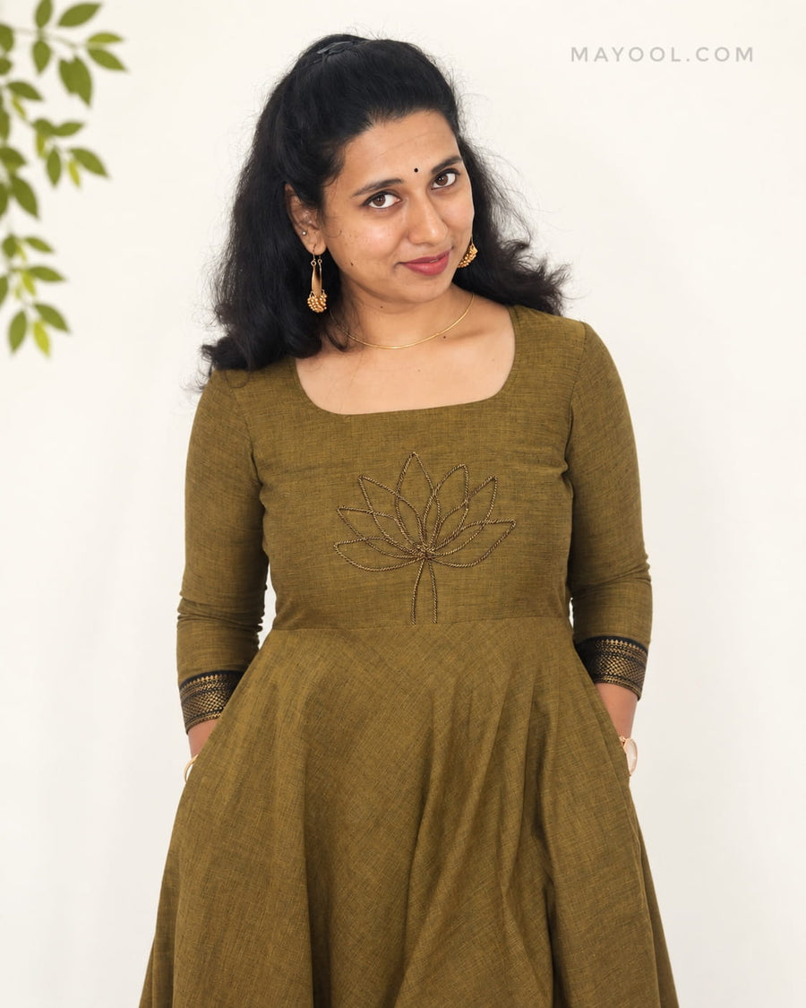 Mehendi Green Traditional Cotton Anarkali Dresses