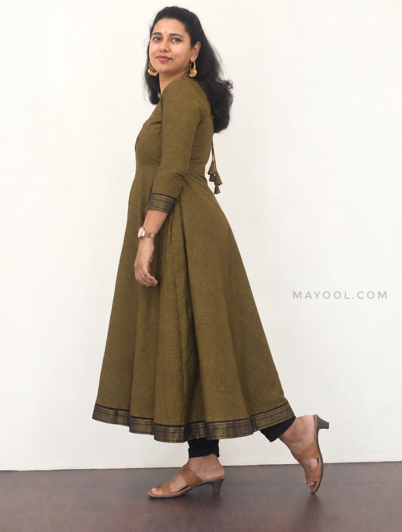 Mehendi Green Traditional Cotton Anarkali Dresses