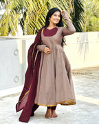 Mink Brown Chettinad Cotton Anarkali Dresses