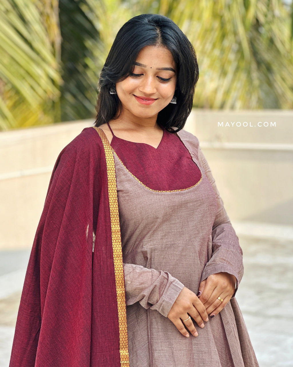Mink Brown Chettinad Cotton Anarkali Dresses