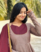 Mink Brown Chettinad Cotton Anarkali Dresses