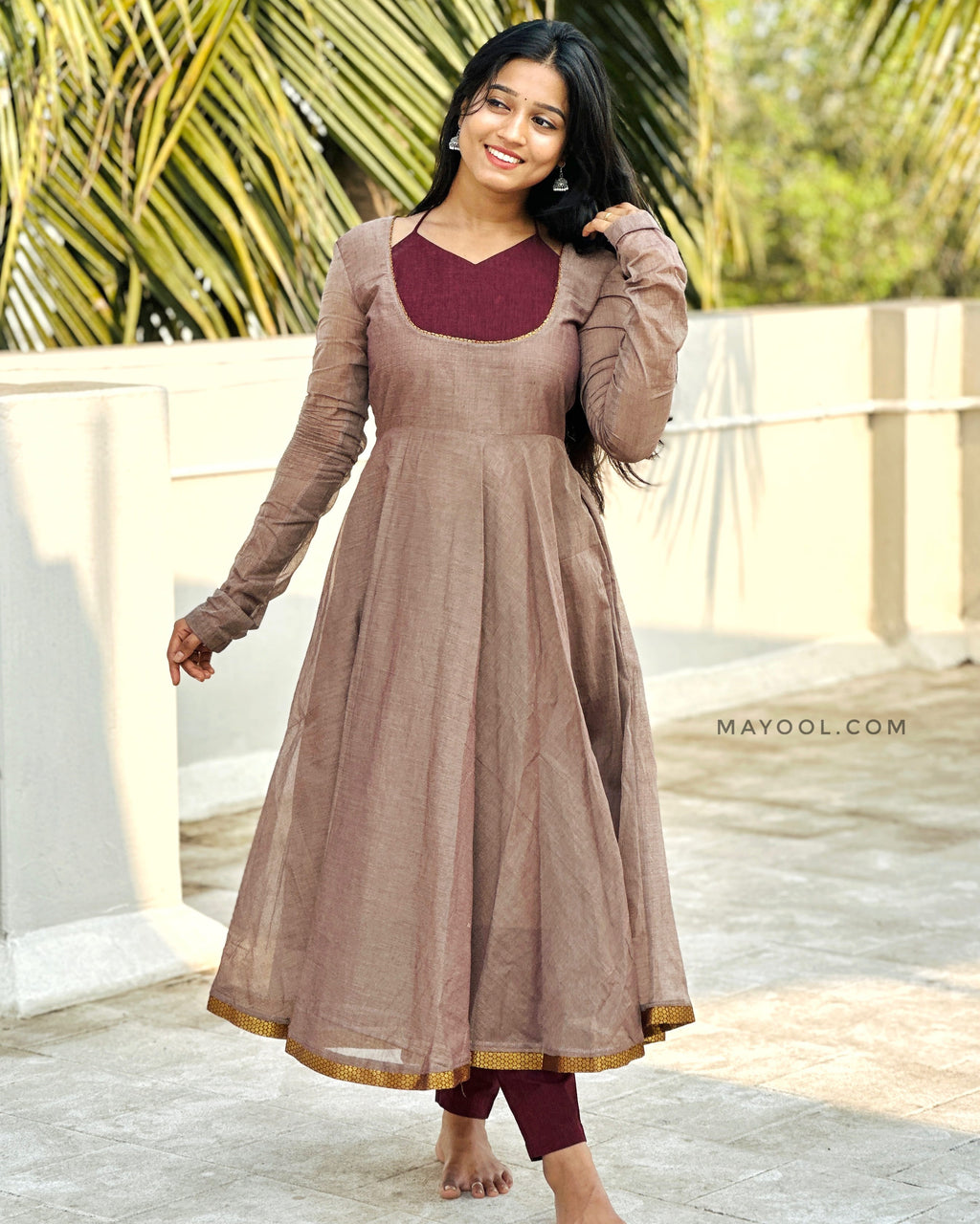 Mink Brown Chettinad Cotton Anarkali Dresses