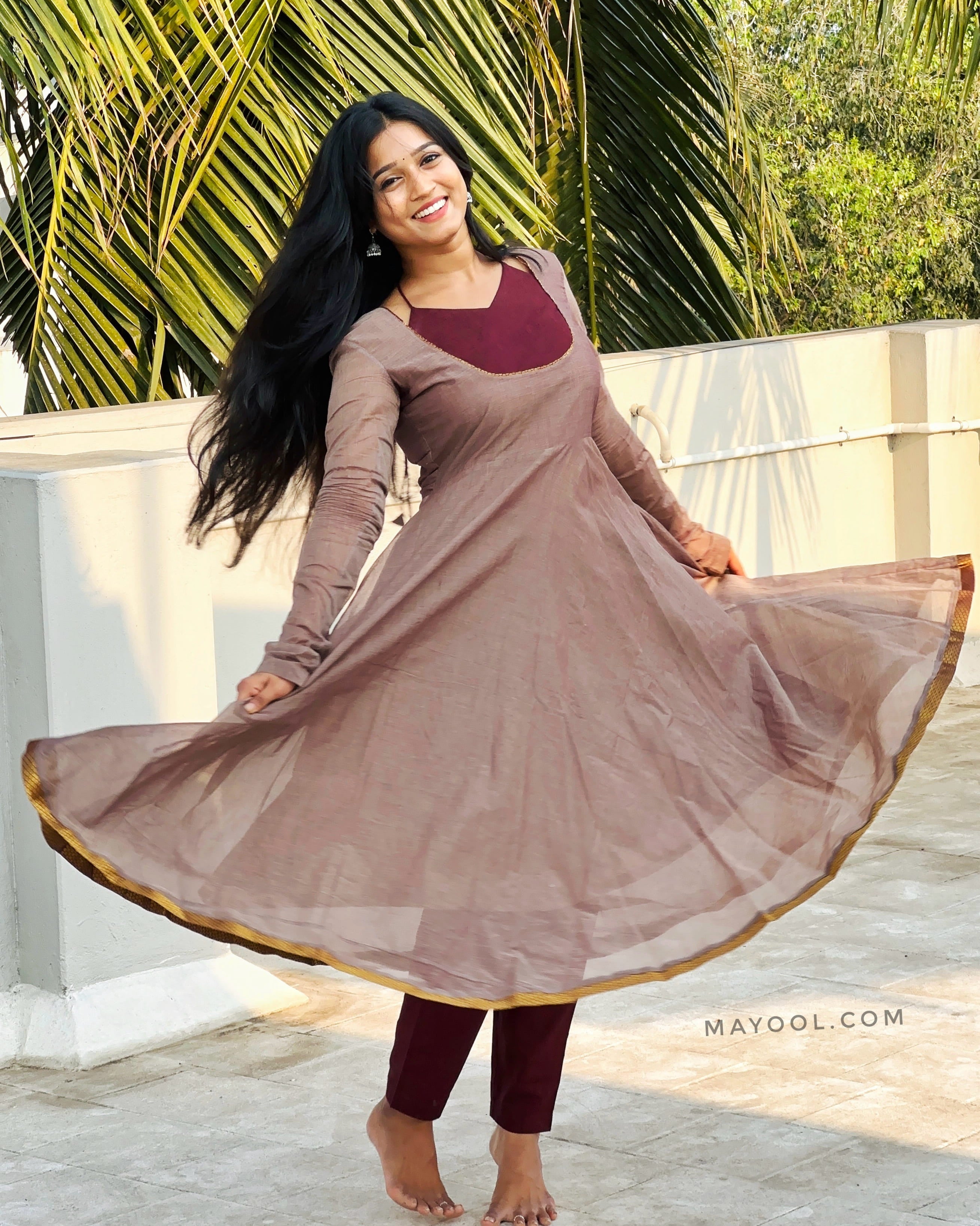 Mink Brown Chettinad Cotton Anarkali Dresses