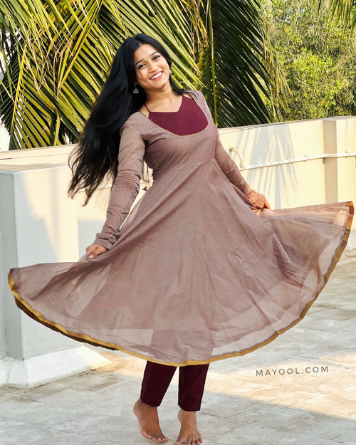 Mink Brown Chettinad Cotton Anarkali Dresses