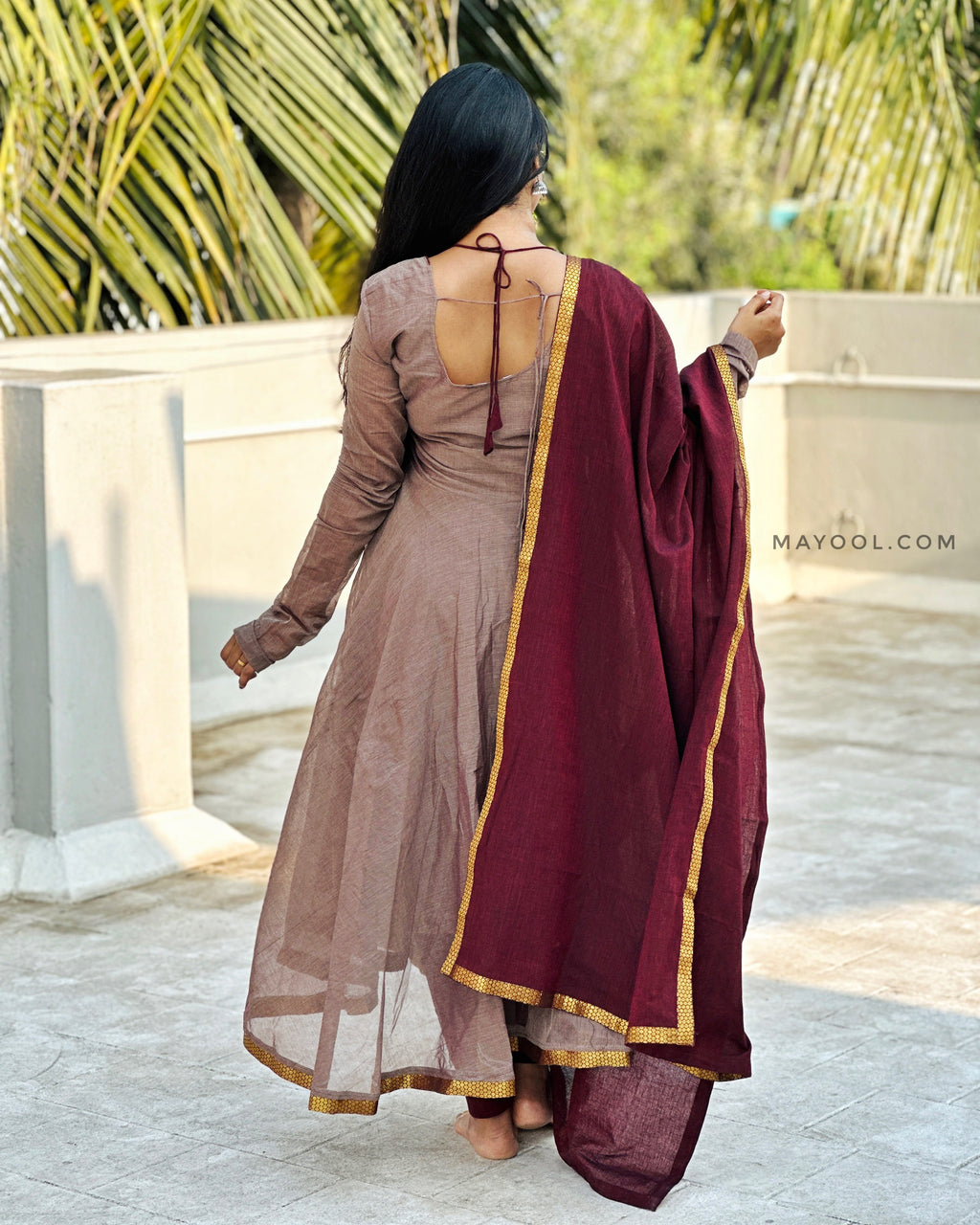 Mink Brown Chettinad Cotton Anarkali Dresses