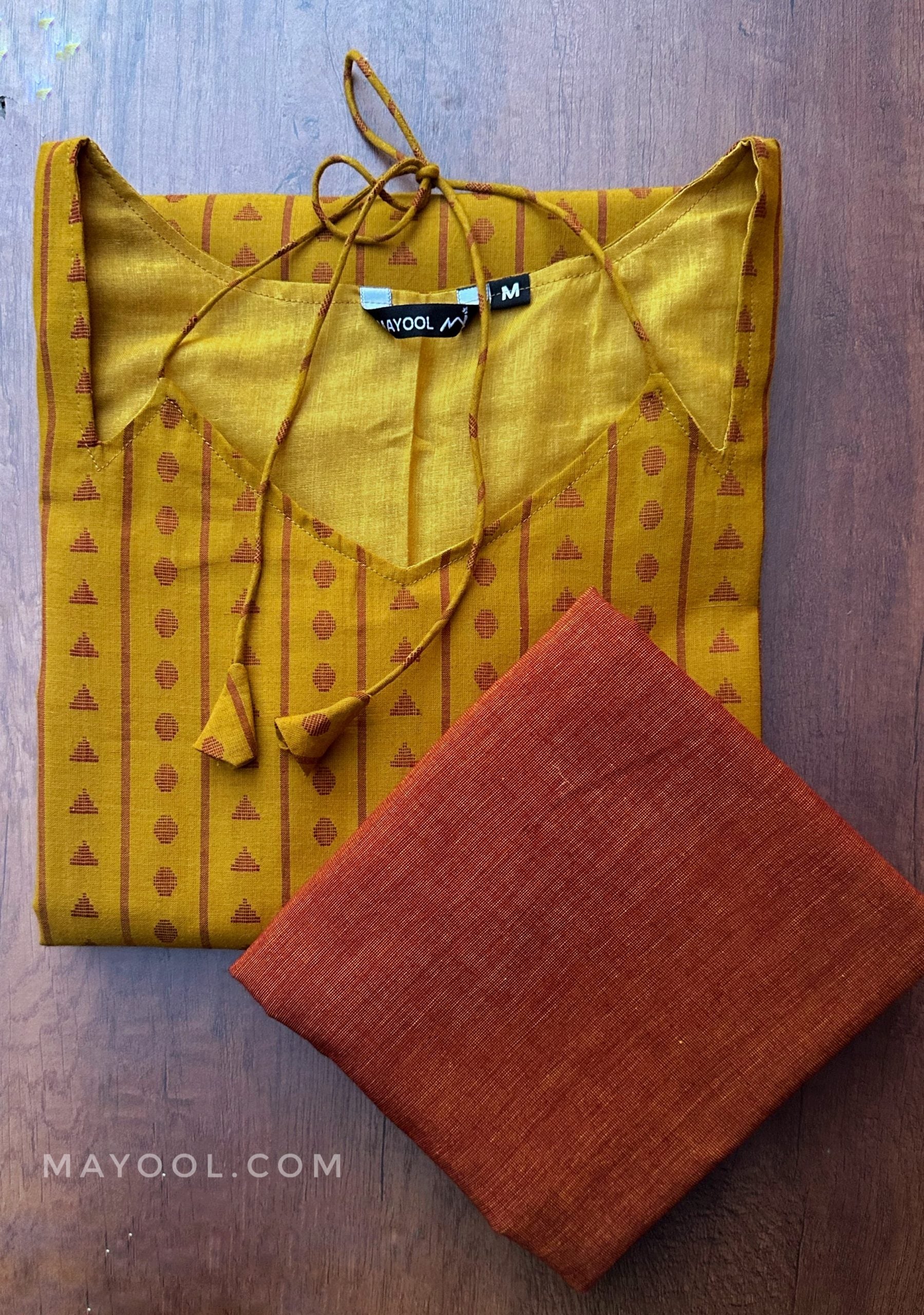 Mustard Yellow Jacquard Cotton Kurta