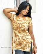 Mustard Tie & Dye Cotton Short Kurta