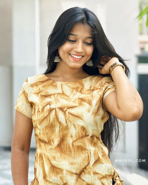 Mustard Tie & Dye Cotton Short Kurta