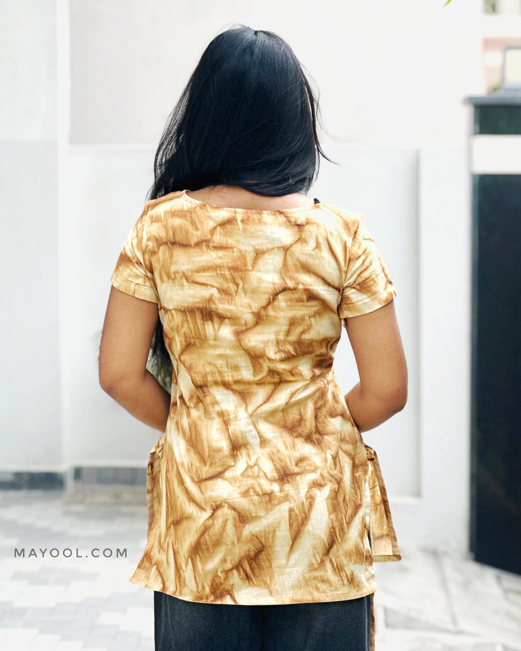 Mustard Tie & Dye Cotton Short Kurta