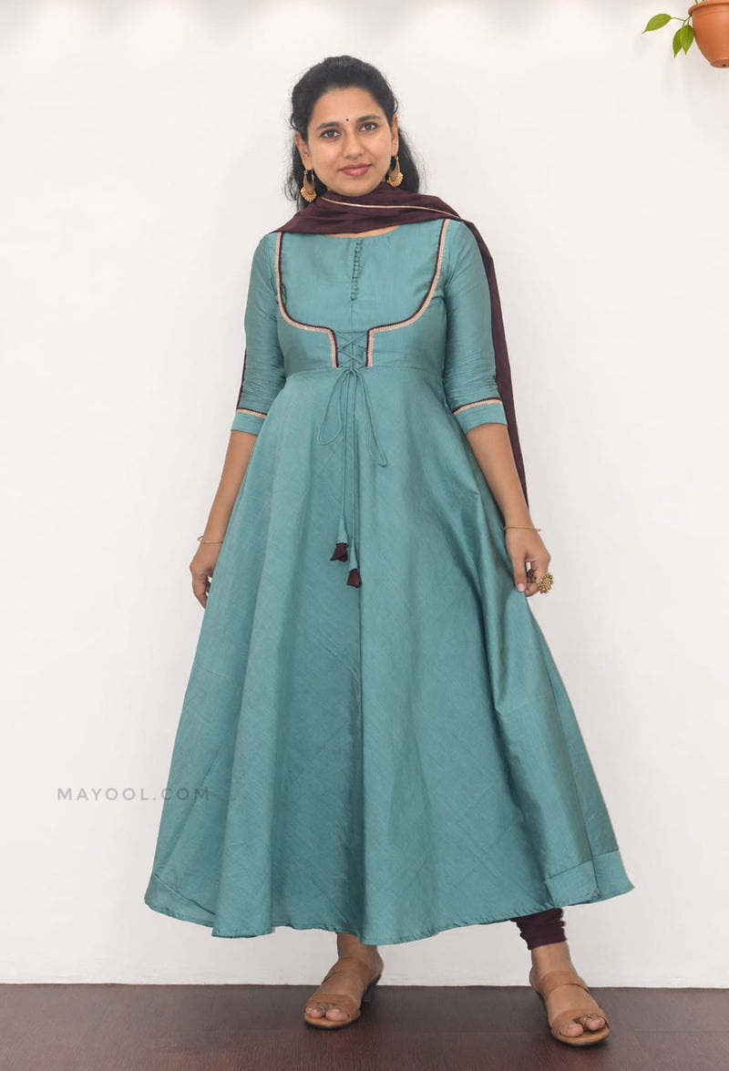 Muted Teal Silk Cotton Anarkali Dresses