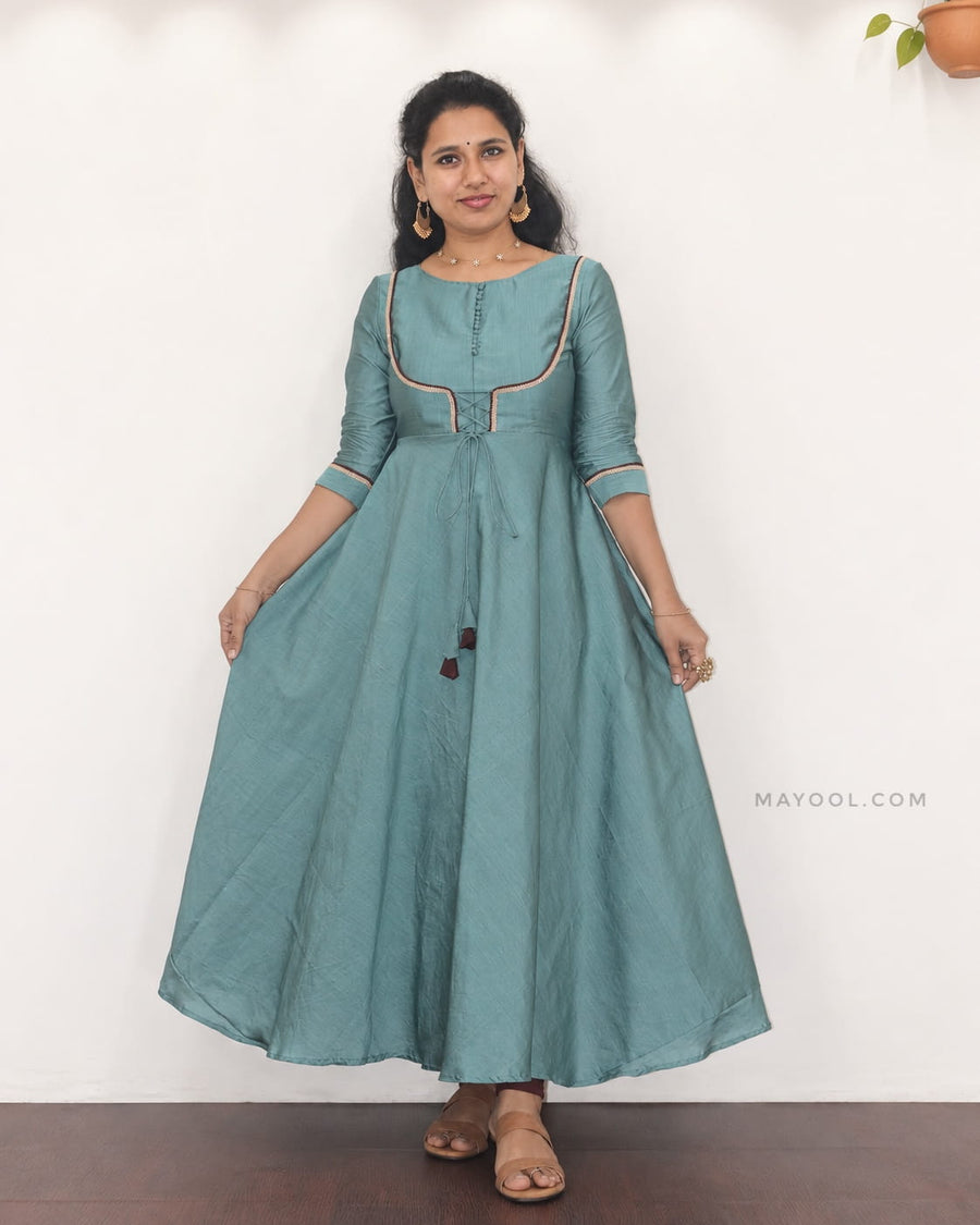 Muted Teal Silk Cotton Anarkali Dresses