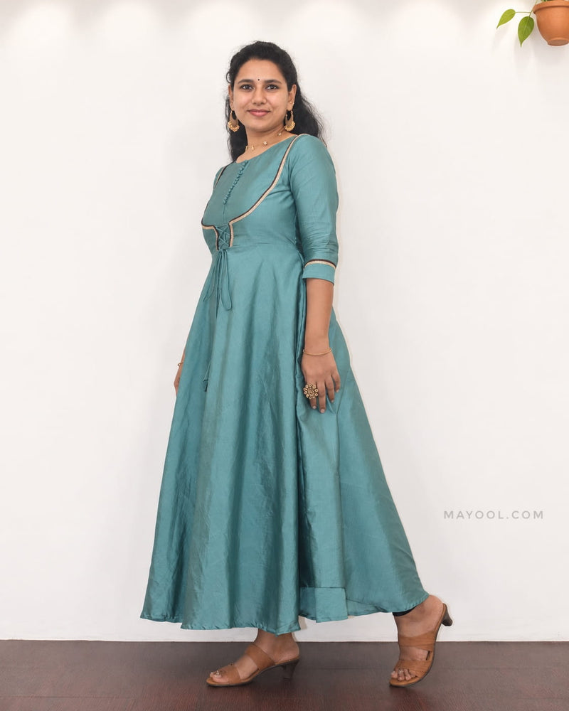 Muted Teal Silk Cotton Anarkali Dresses
