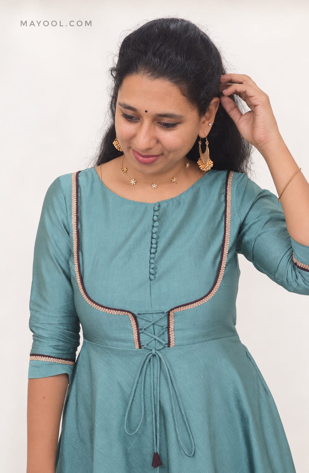 Muted Teal Silk Cotton Anarkali Dresses