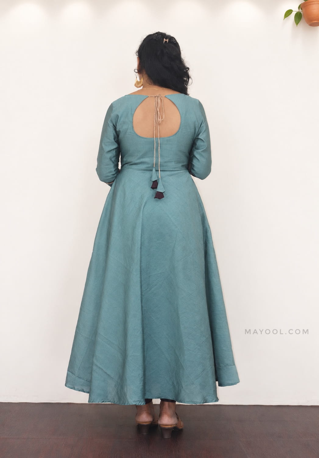 Muted Teal Silk Cotton Anarkali Dresses