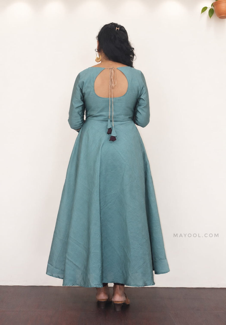 Muted Teal Silk Cotton Anarkali Dresses