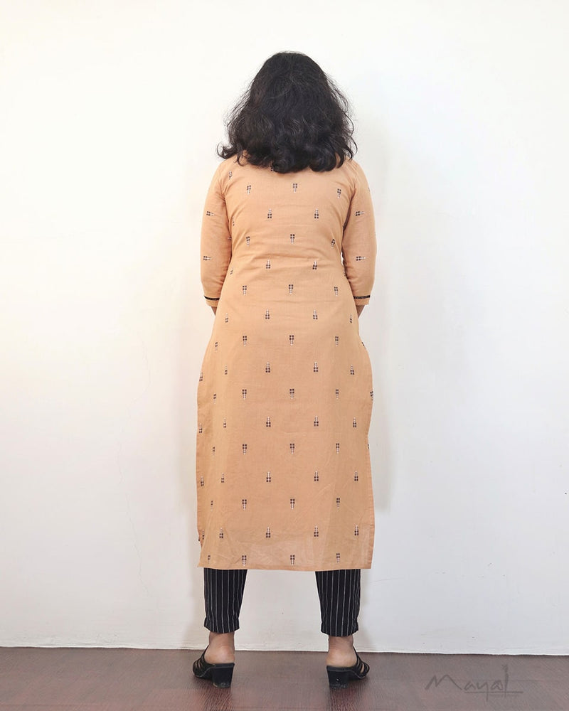 Naive Peach Self Design Jacquard Cotton Kurta