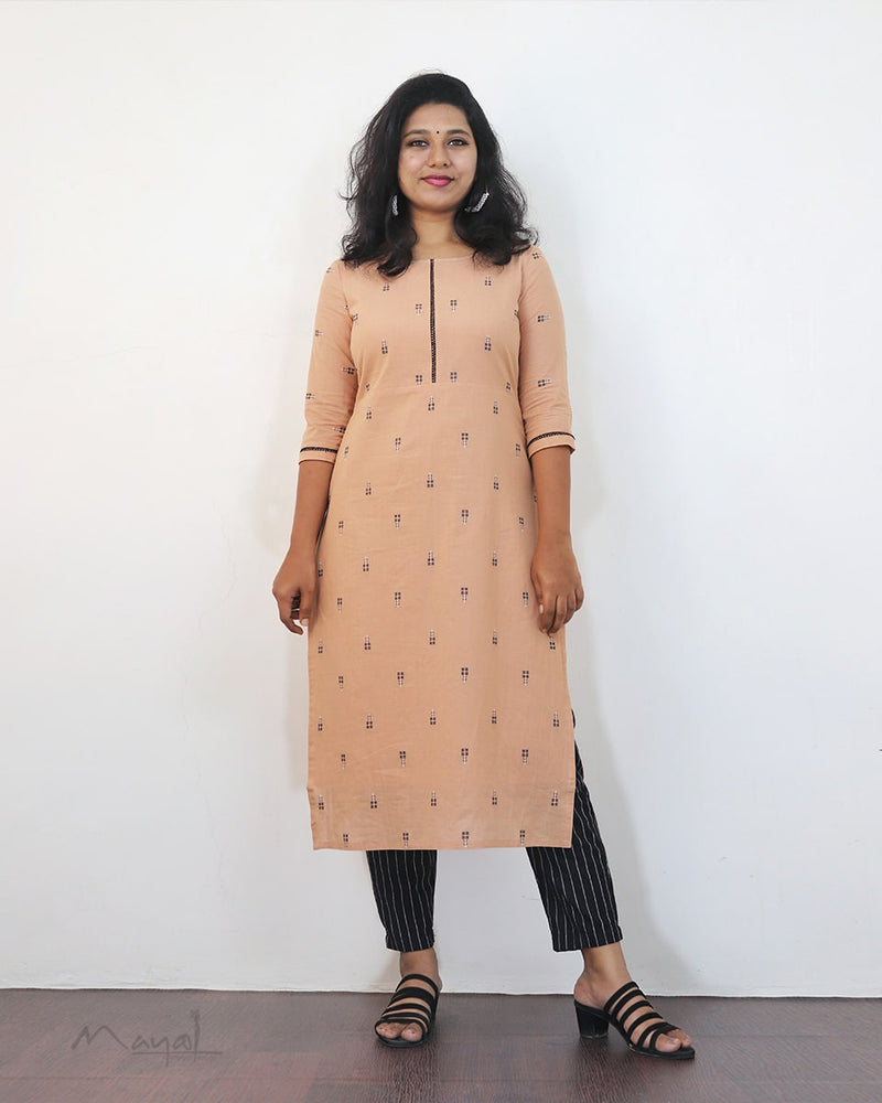 Naive Peach Self Design Jacquard Cotton Kurta