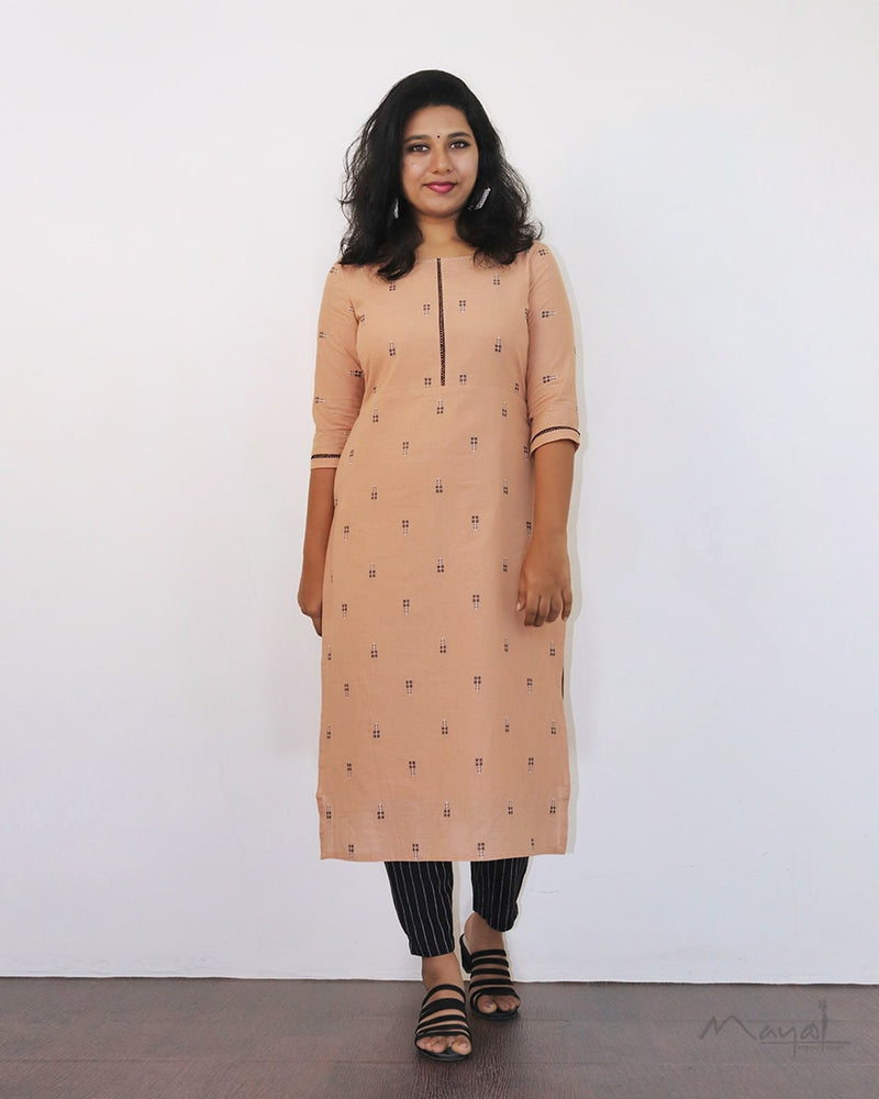 Naive Peach Self Design Jacquard Cotton Kurta