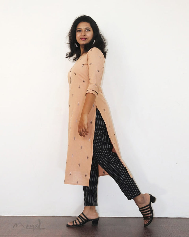 Naive Peach Self Design Jacquard Cotton Kurta