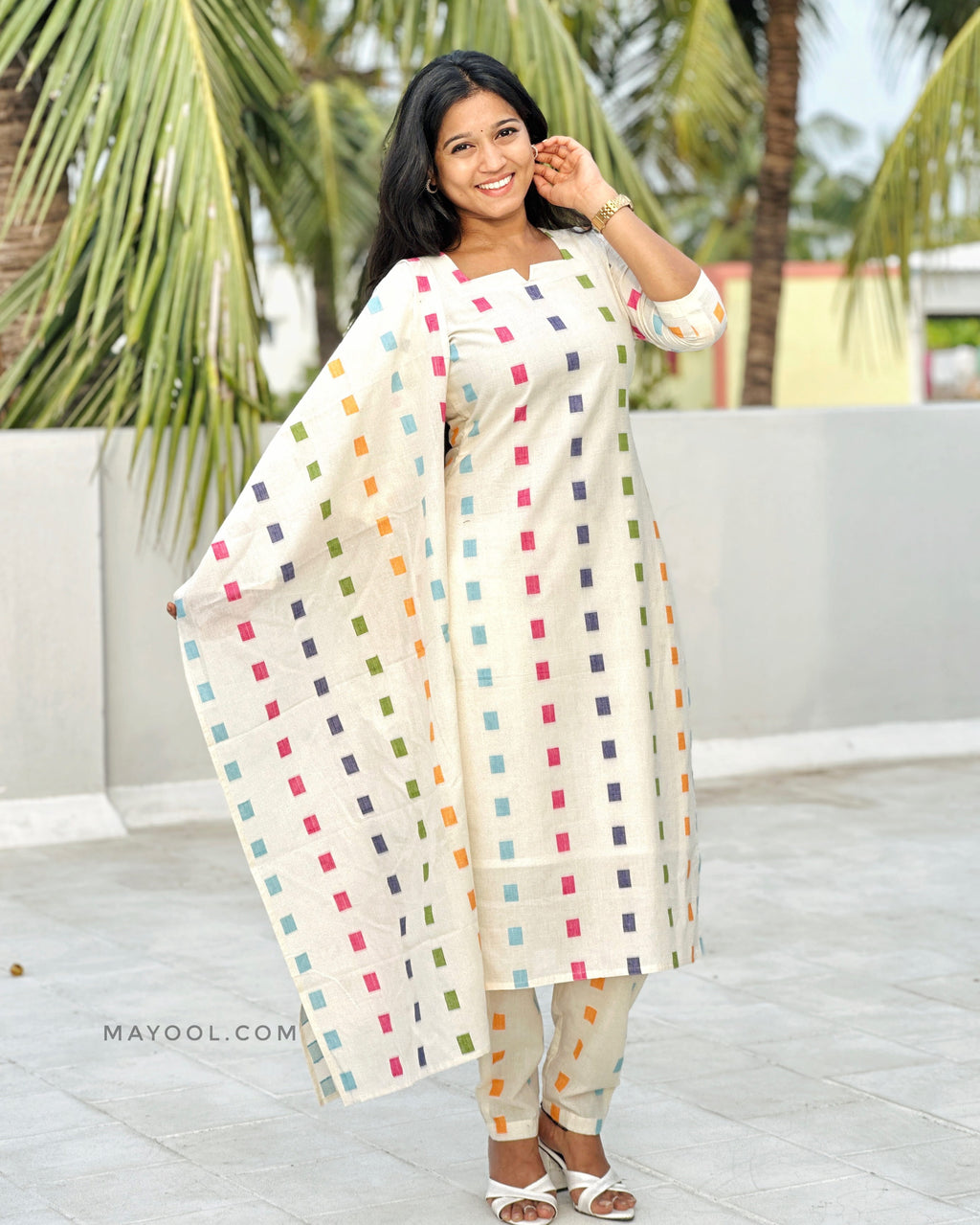 Off-White Multicolour Handloom Cotton Kurta
