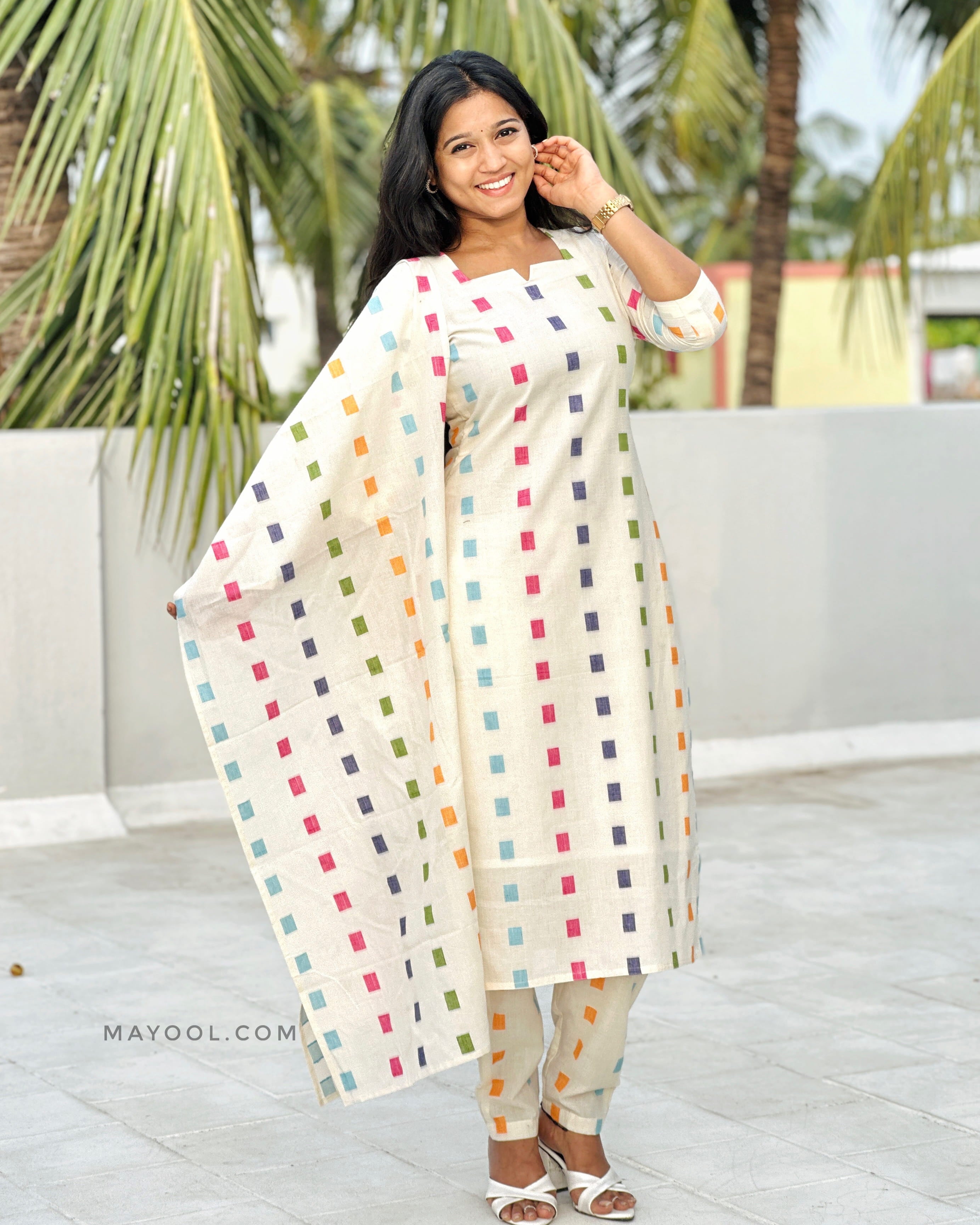 Off-White Multicolour Handloom Cotton Kurta