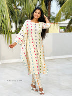 Off-White Multicolour Handloom Cotton Kurta