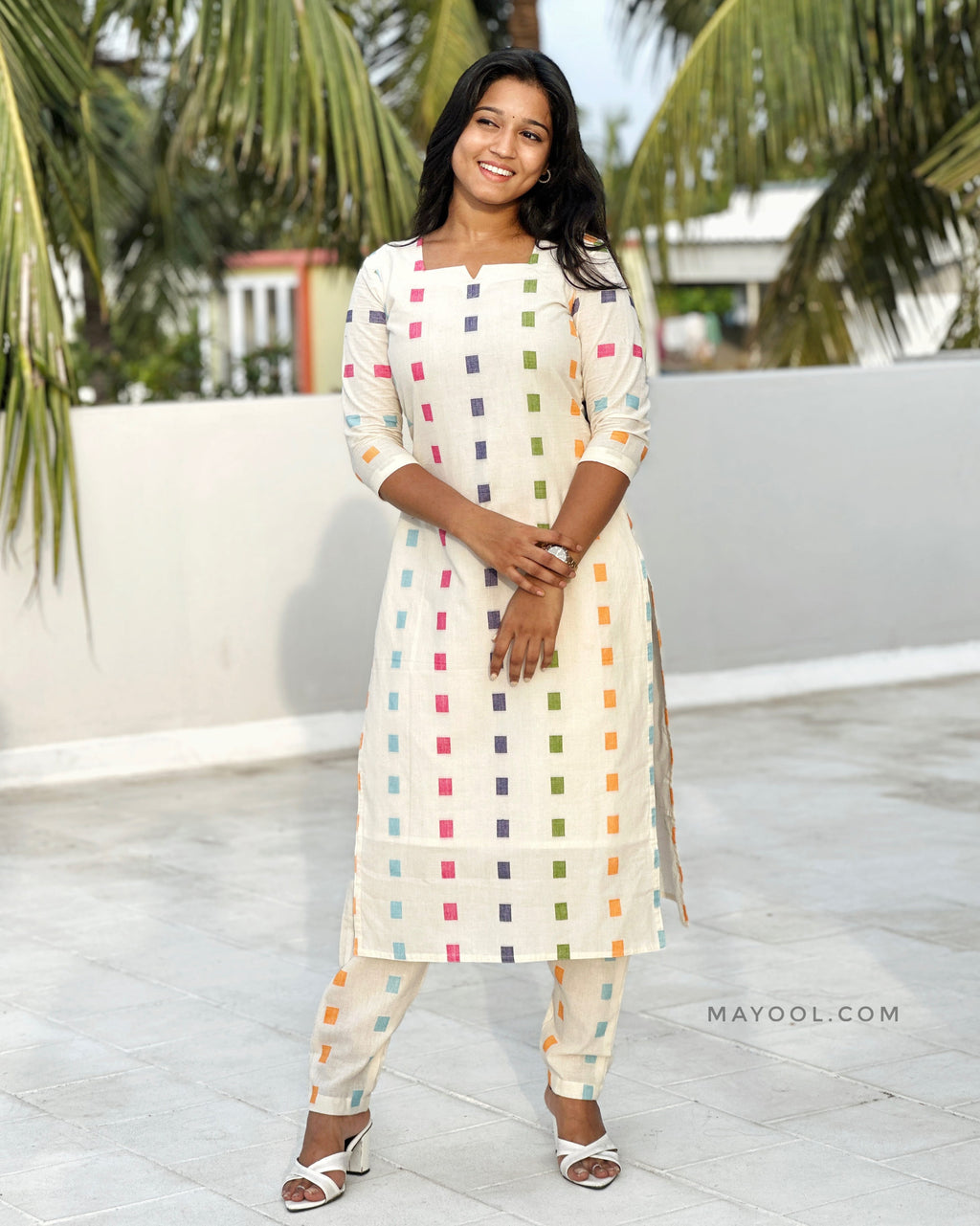 Off-White Multicolour Handloom Cotton Kurta