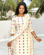 Off-White Multicolour Handloom Cotton Kurta