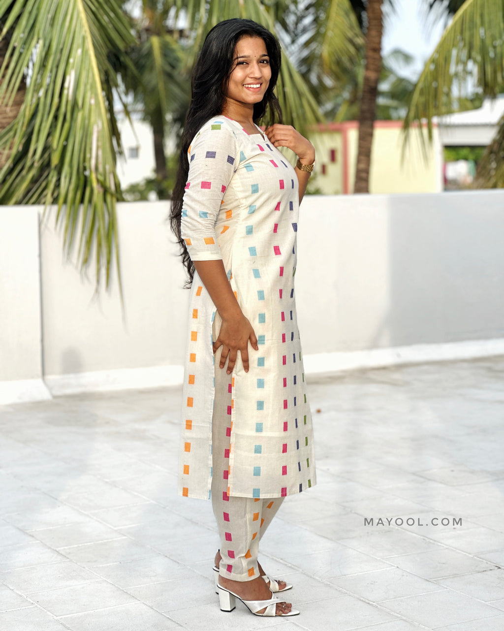 Off-White Multicolour Handloom Cotton Kurta