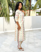 Off-White Multicolour Handloom Cotton Kurta