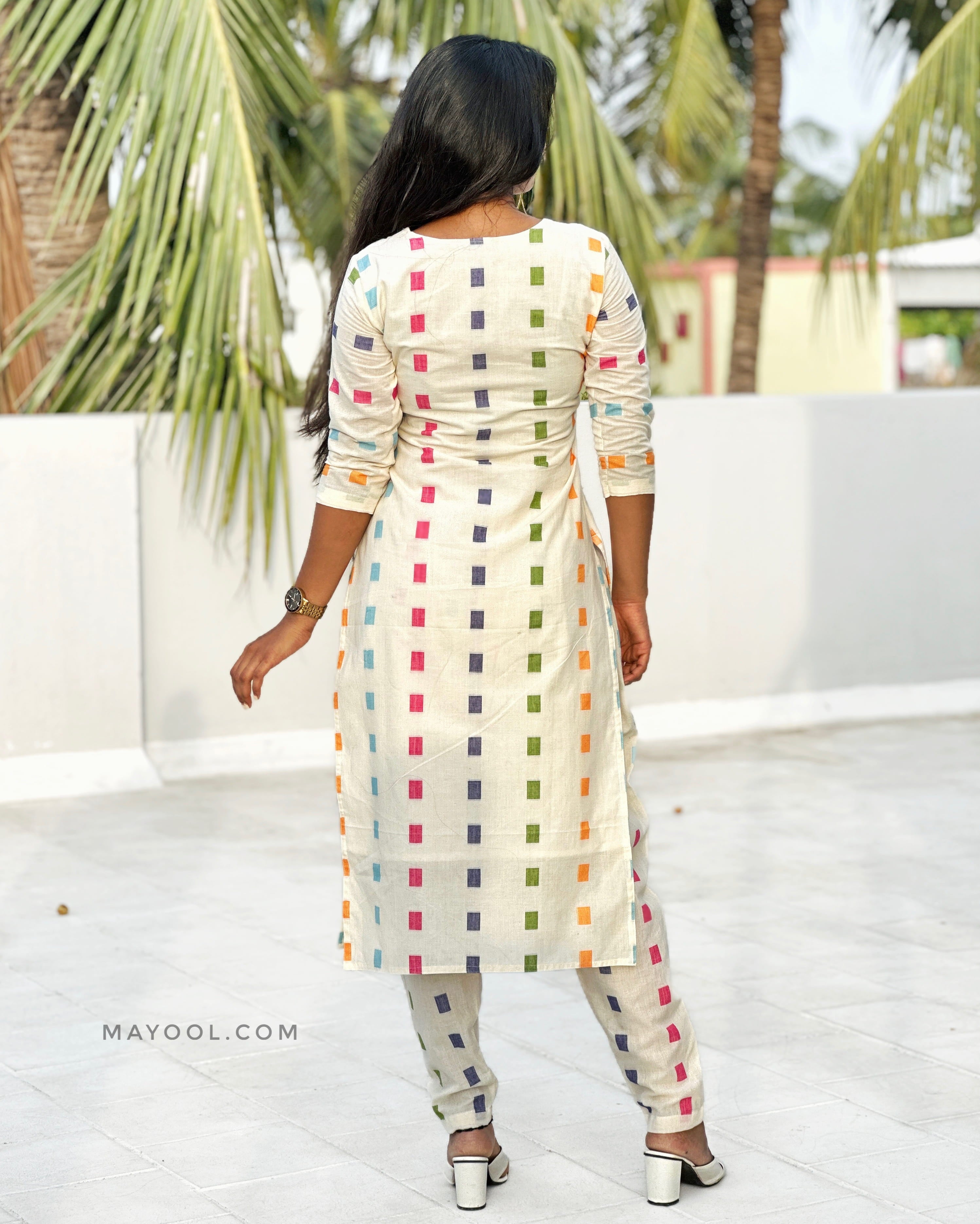 Off-White Multicolour Handloom Cotton Kurta