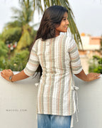 Off-white Stripe Jacquard Cotton Short Kurta