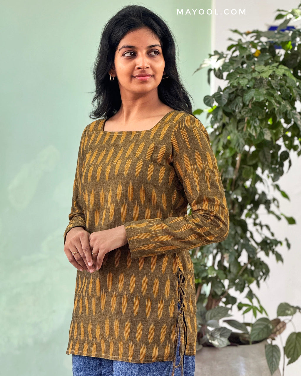 Olive Green Ikat Short Kurta