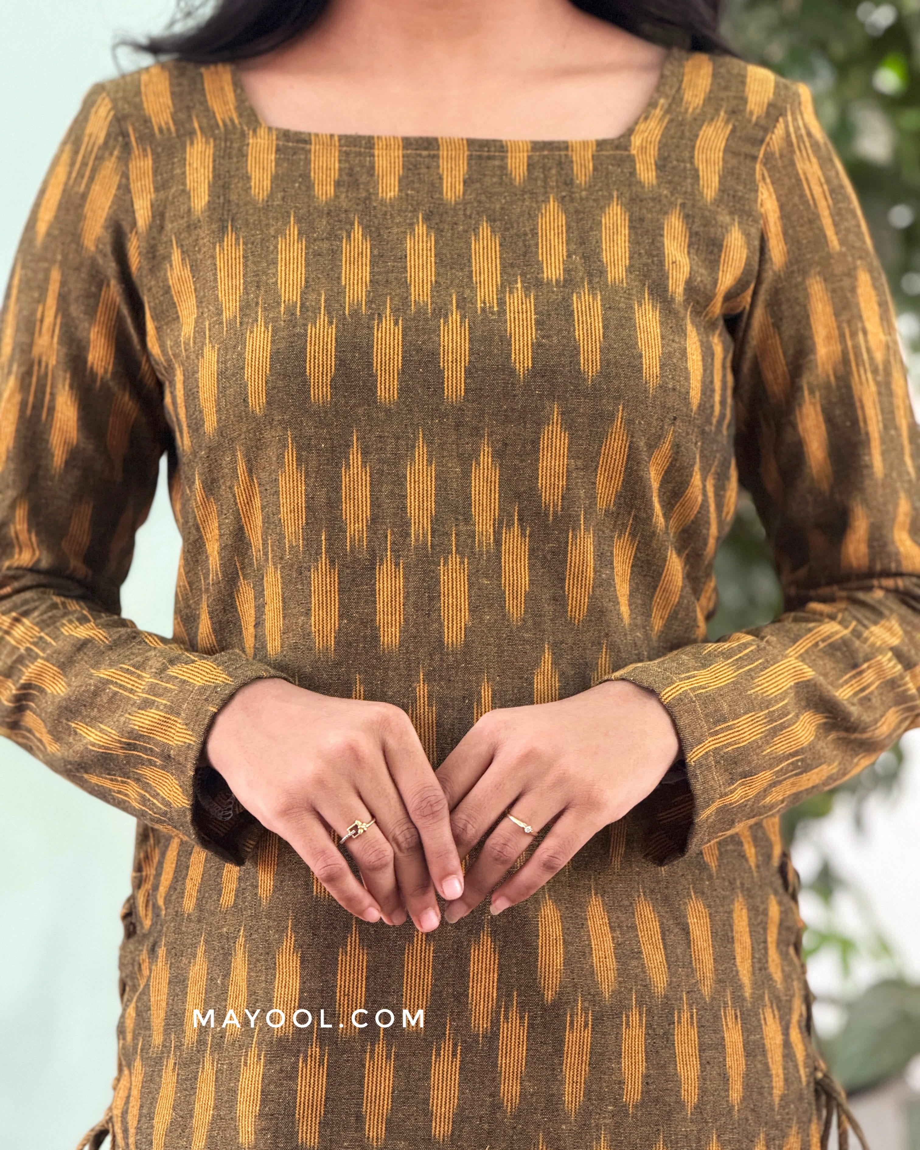Olive Green Ikat Short Kurta