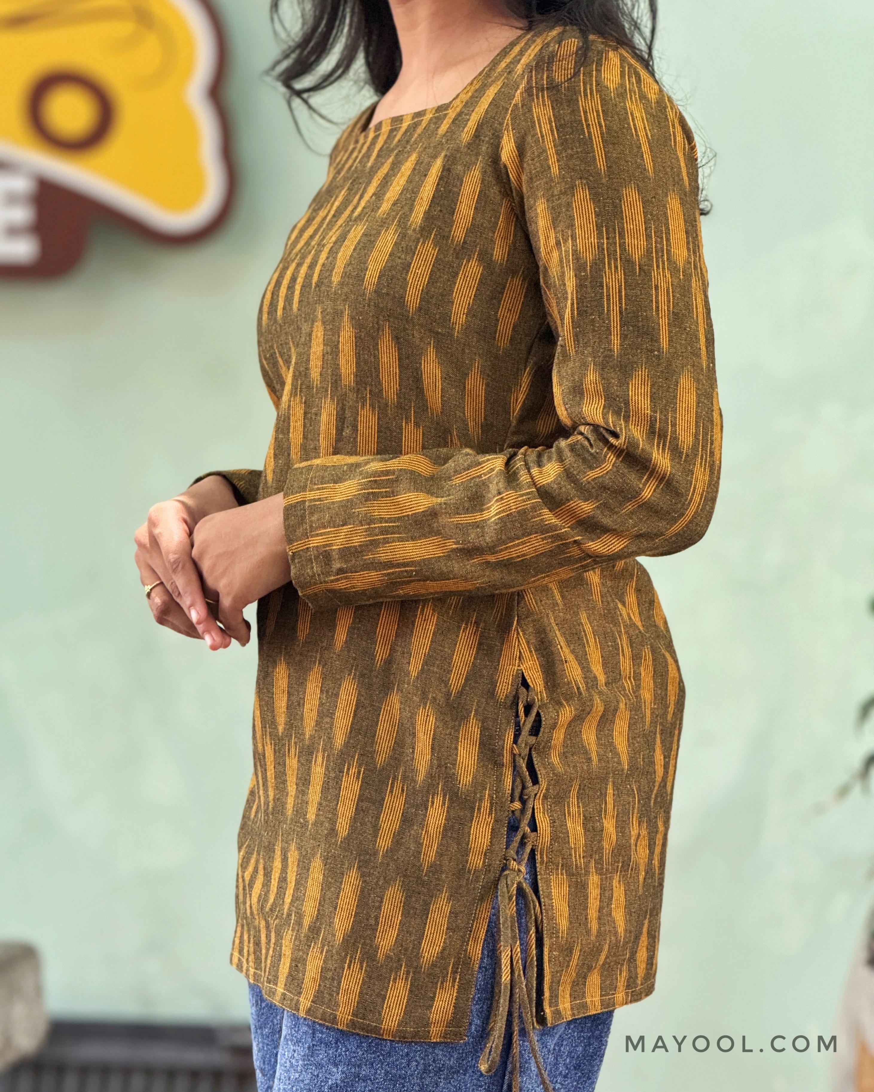Olive Green Ikat Short Kurta