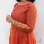 Orange Chettinad Cotton Full Gown With Zari Border