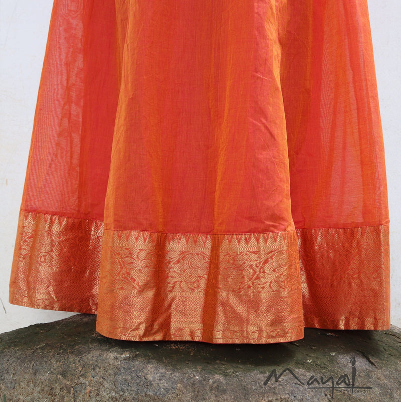 Orange Chettinad Cotton Full Gown With Zari Border