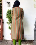 Orange Green Stripe Multicolour Cotton Kurta