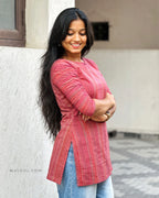 Orange Stripe Cotton Short Kurta
