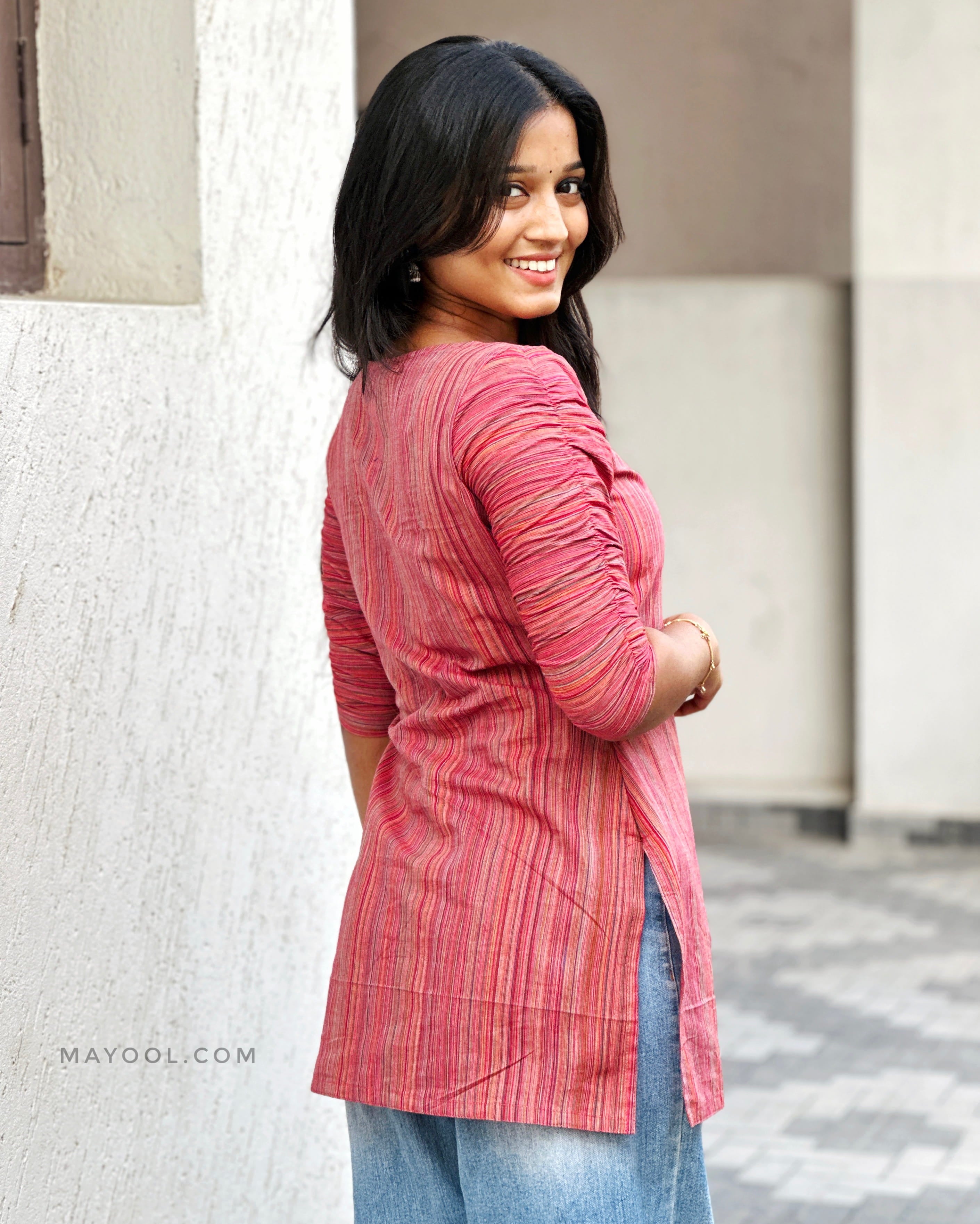 Orange Stripe Cotton Short Kurta