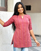Orange Stripe Cotton Short Kurta