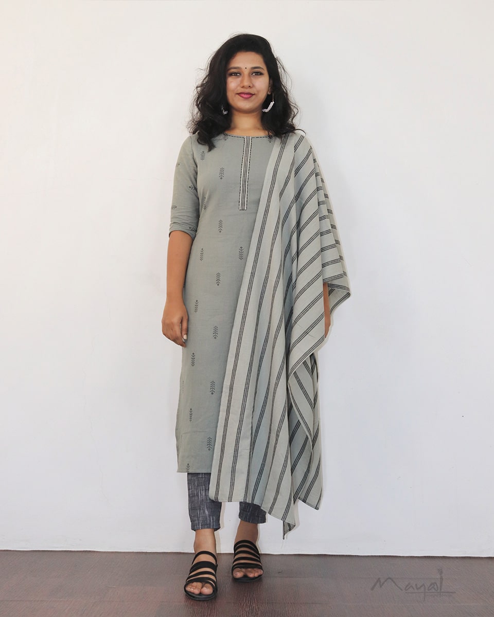 Oslo Grey Self Design Jacquard Cotton Kurta