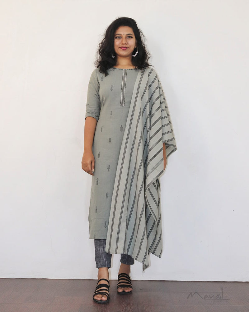 Oslo Grey Self Design Jacquard Cotton Kurta