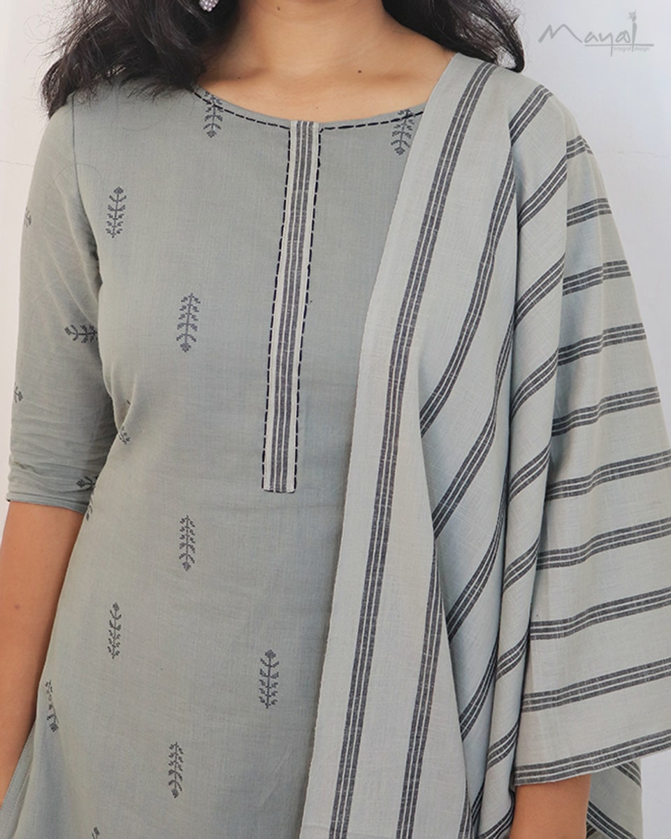 Oslo Grey Self Design Jacquard Cotton Kurta